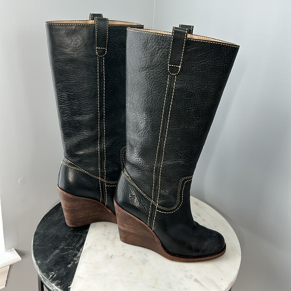 Frye Caroline Campus Wedge Boots, Navy - Picture 6 of 13